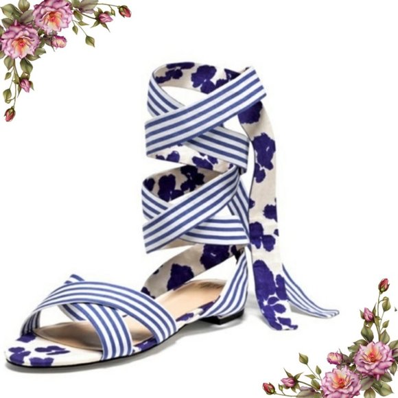 CAbi Shoes - CAbi NWOT! Tied Up Floral Stripe Ankle Wrap Sandal